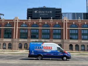 Leak Geeks plumbing in front of Choctaw stadium.